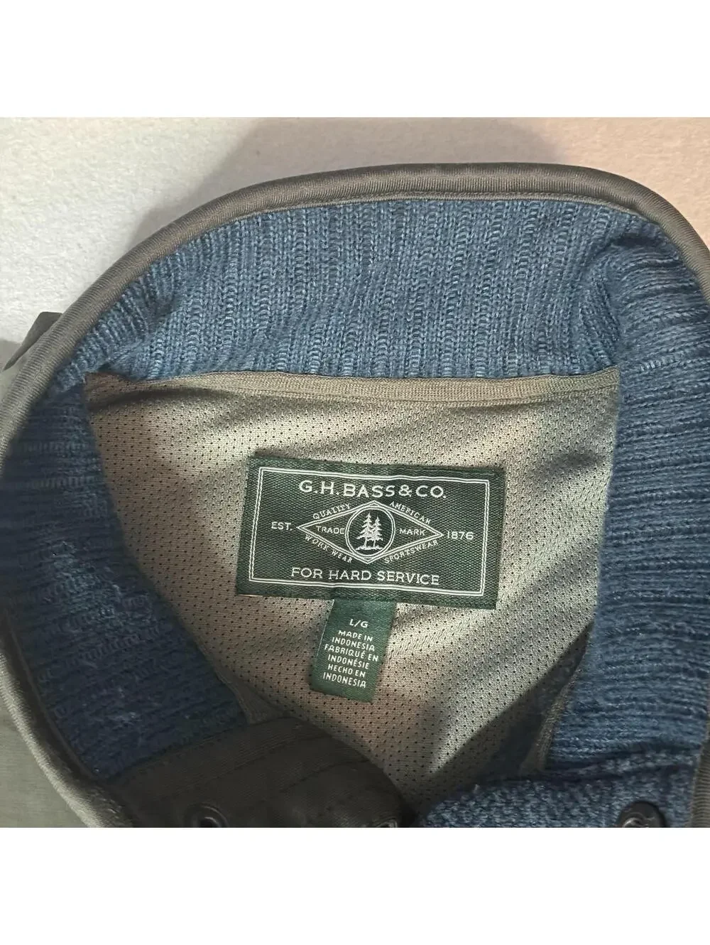 GH‎ BASS & CO Pullover Quarter Button Jacket Mens Size Large Blue Green Outdoors